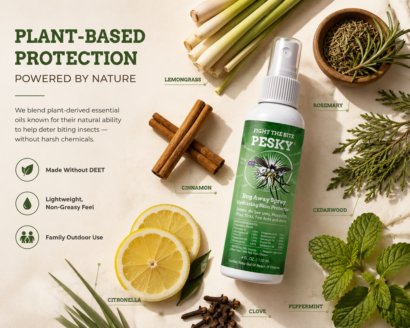 PESKY® Bug Away Spray Plant-Based Insect Deterrent for No-See-Ums, Mosquitoes & Ticks