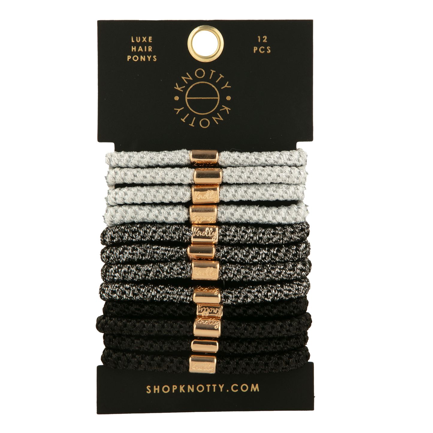 Luxe Hair Pony 12-Pack | Black Metallics
