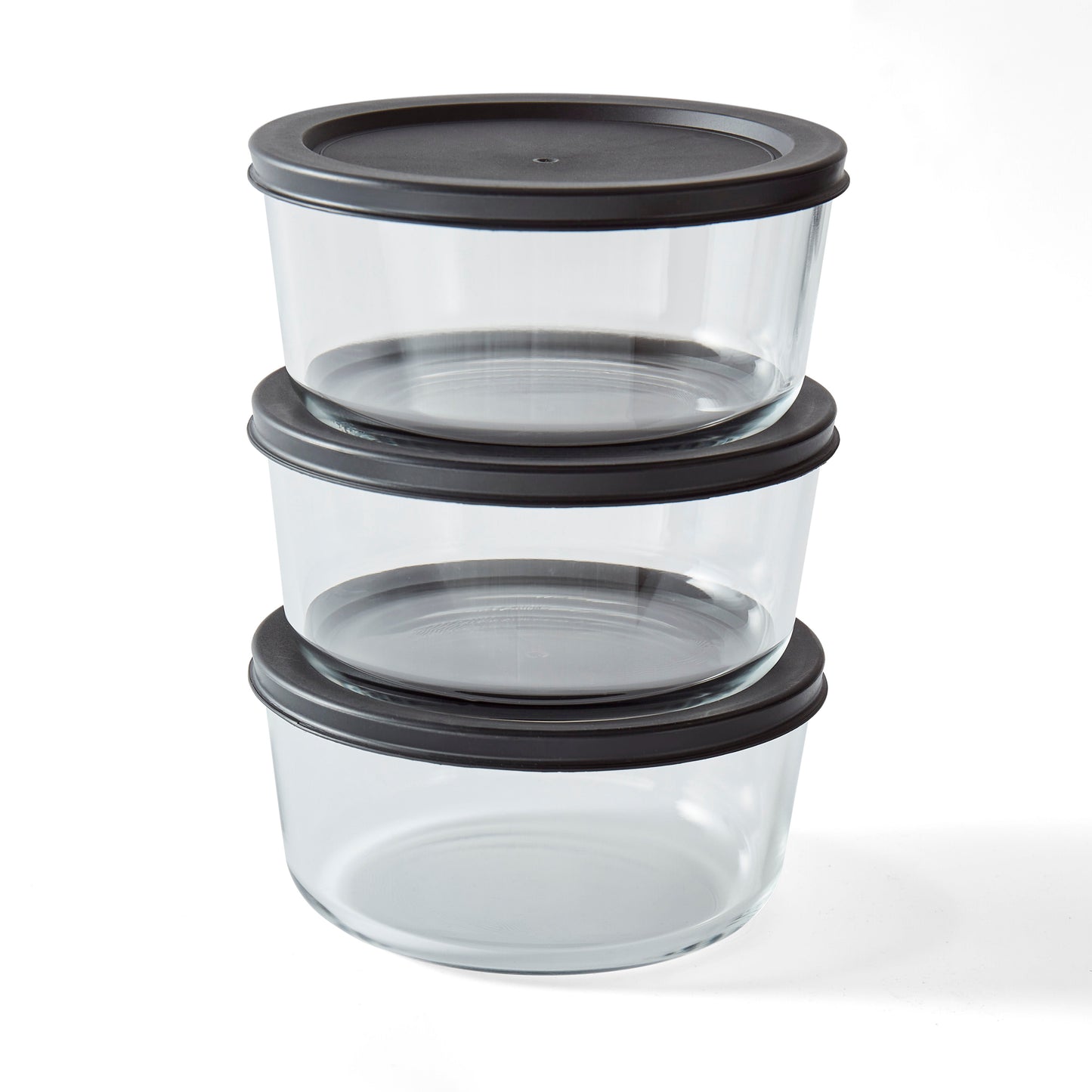 6 Piece Set (4 Cup / 32Oz) Round Glass Storage Containers With Lids, Black