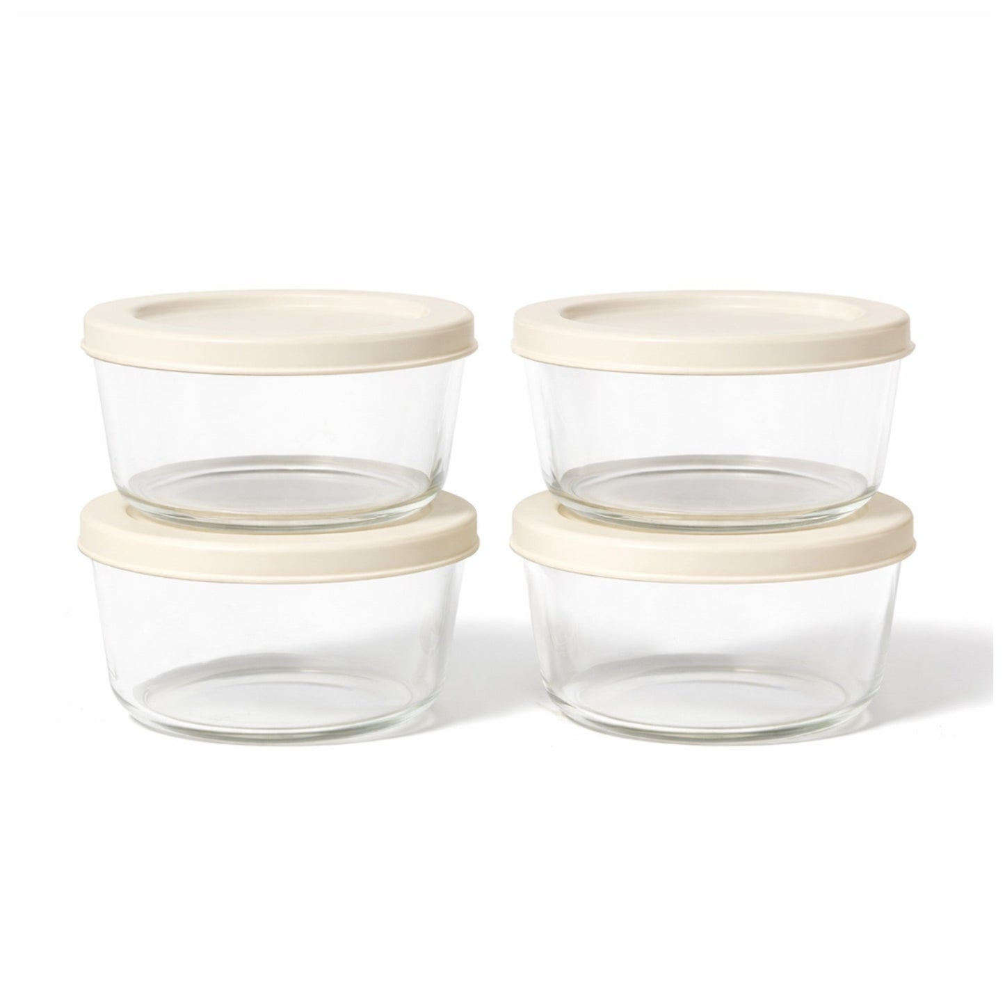 8 Piece Set (1 Cup / 8Oz) Round Glass Storage Containers With Lids, Warm Beige
