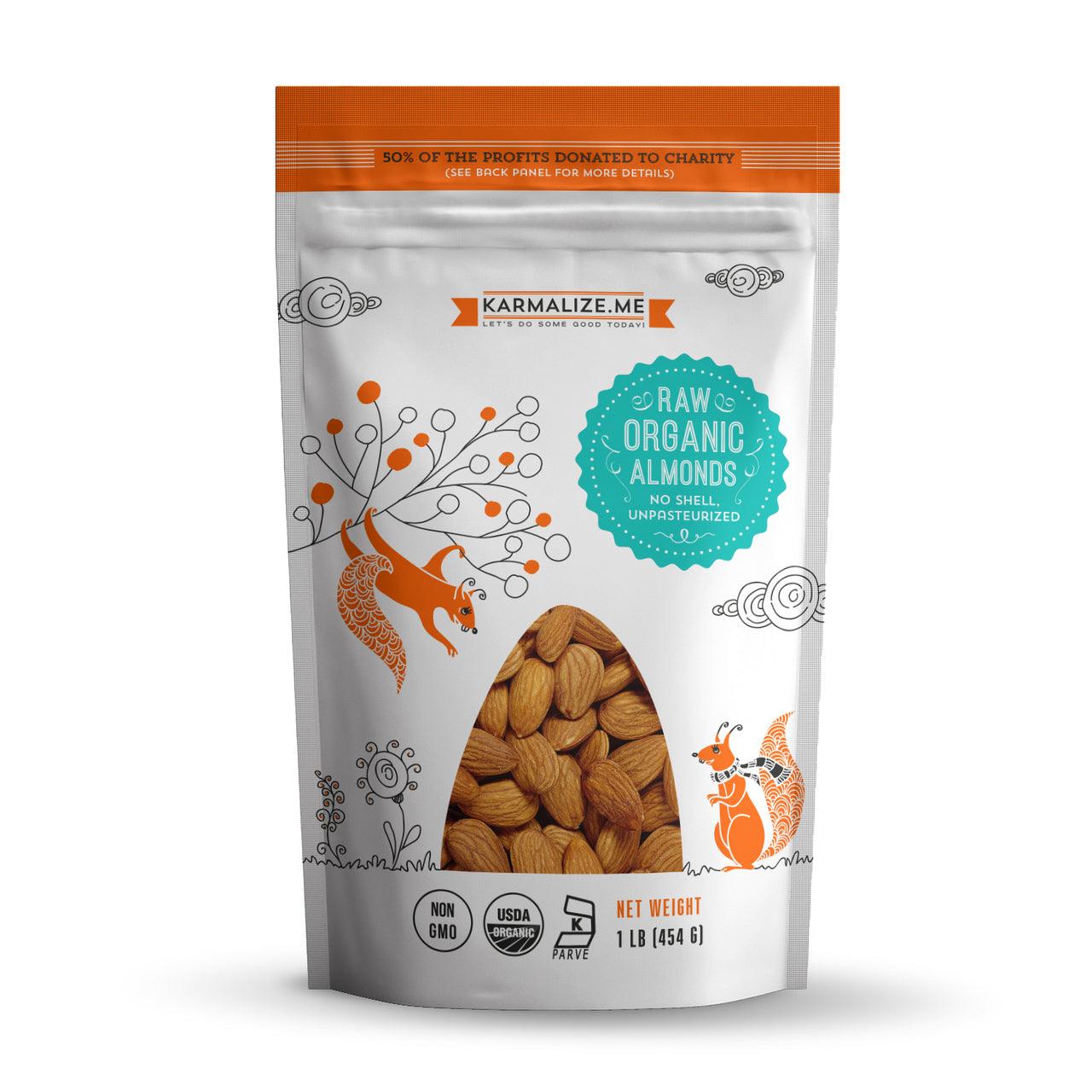 100% Organic Raw Almonds, Whole - 1lb