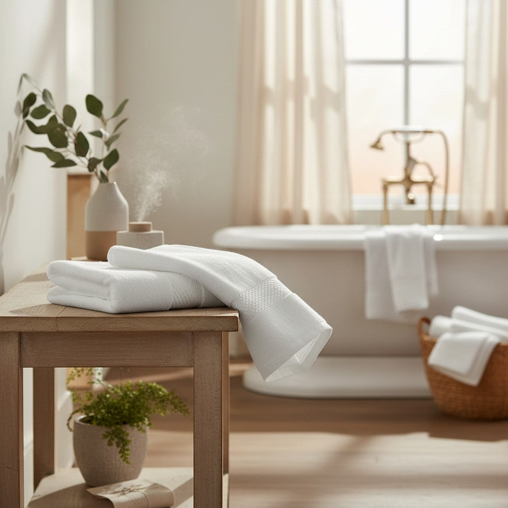 GRM Collection White Cotton Lyocell Blend Towels