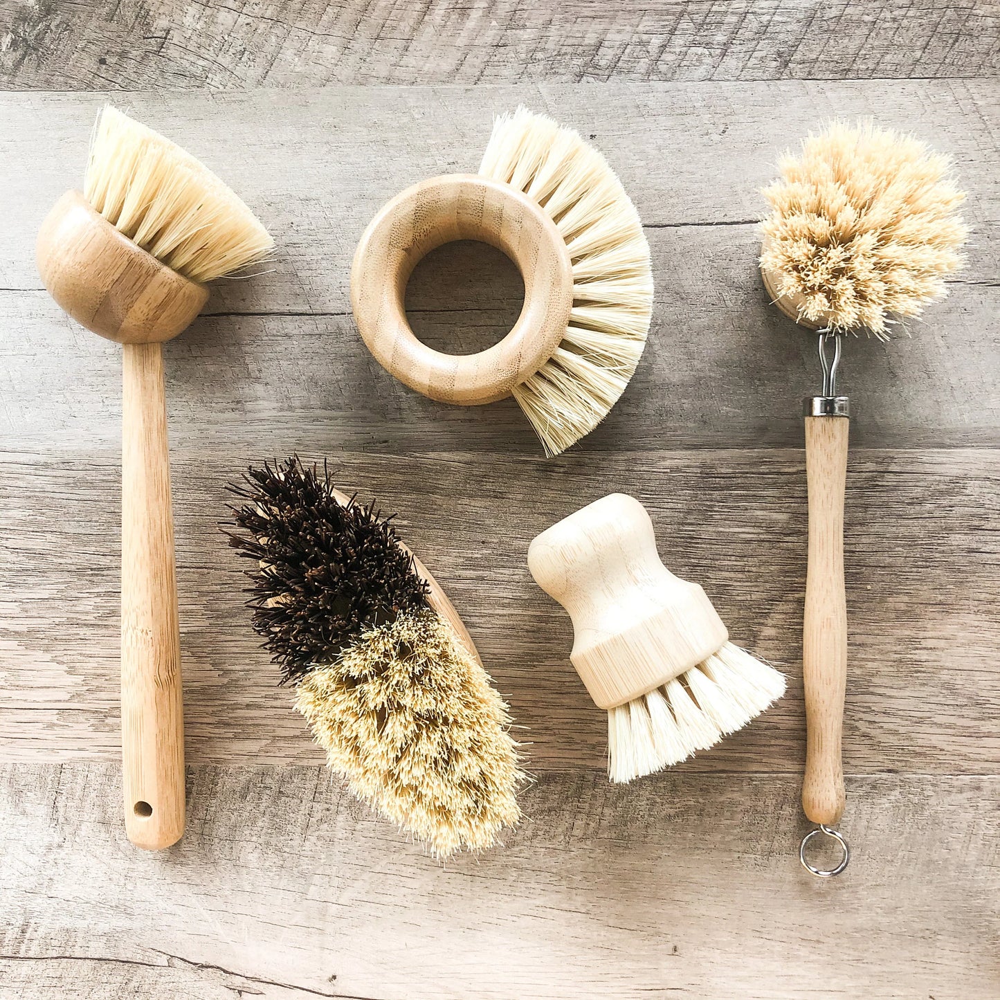 Natural Zero Waste Bamboo Kitchen Brush Set - Eco Friendly Plastic Free Sustainable Kitchen - Ultimate Set Of 5 Best Selling Bamboo Brushes