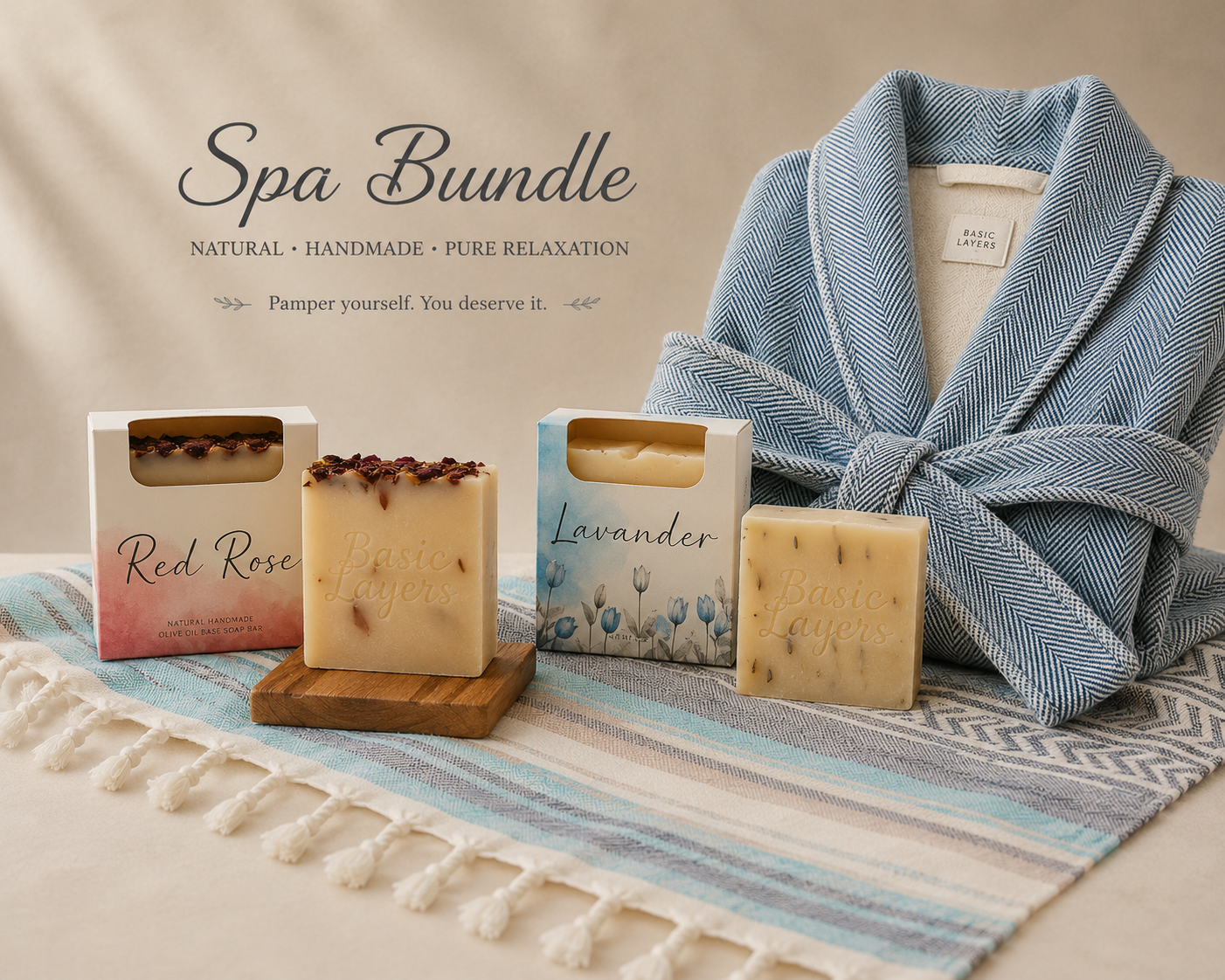 The Spa Day Bundle – Turkish Bathrobe + Turkish Towel + 2 Artisan Soaps