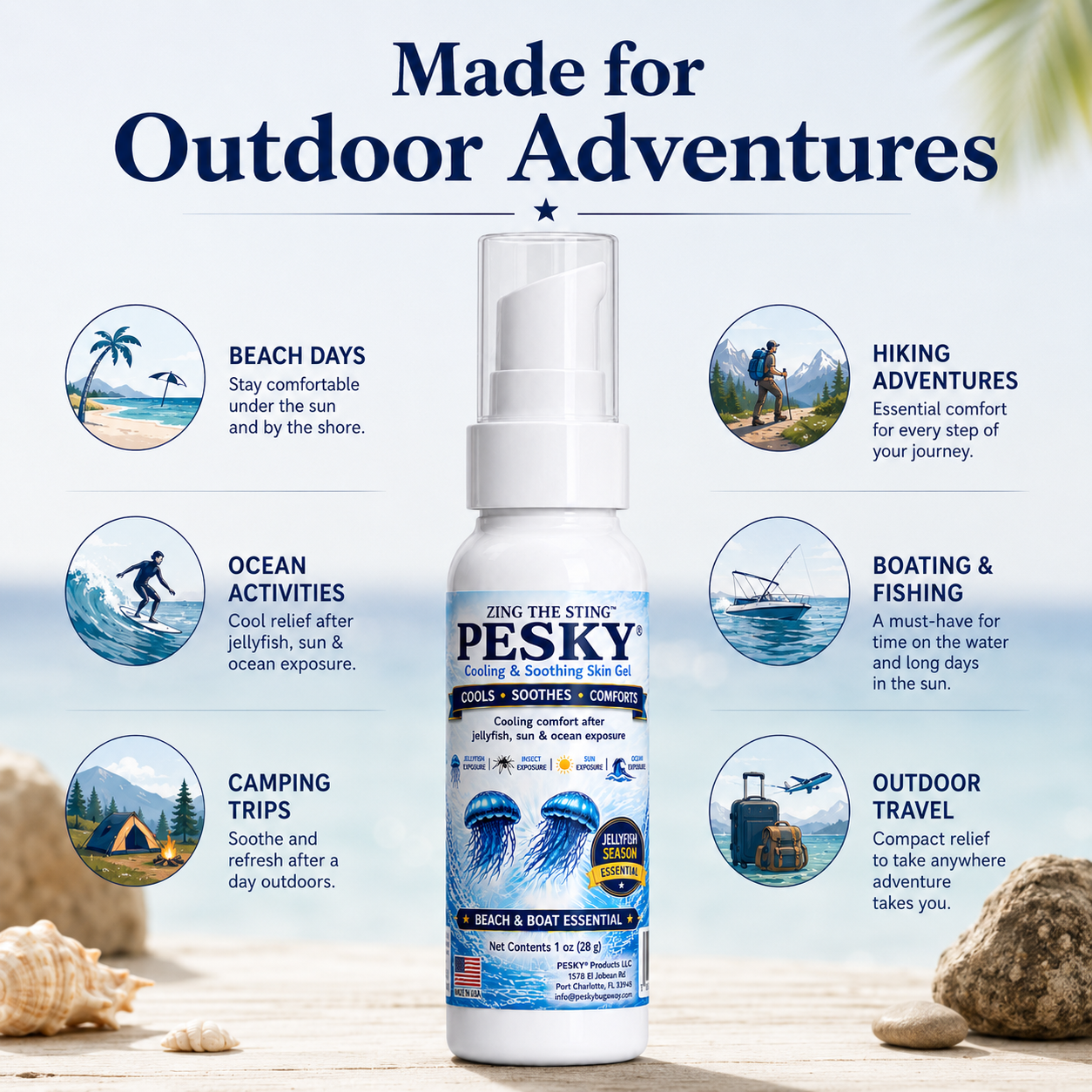 PESKY® Zing the Sting - Cooling Comfort After Stings for beach days, boating, camping, and outdoor travel